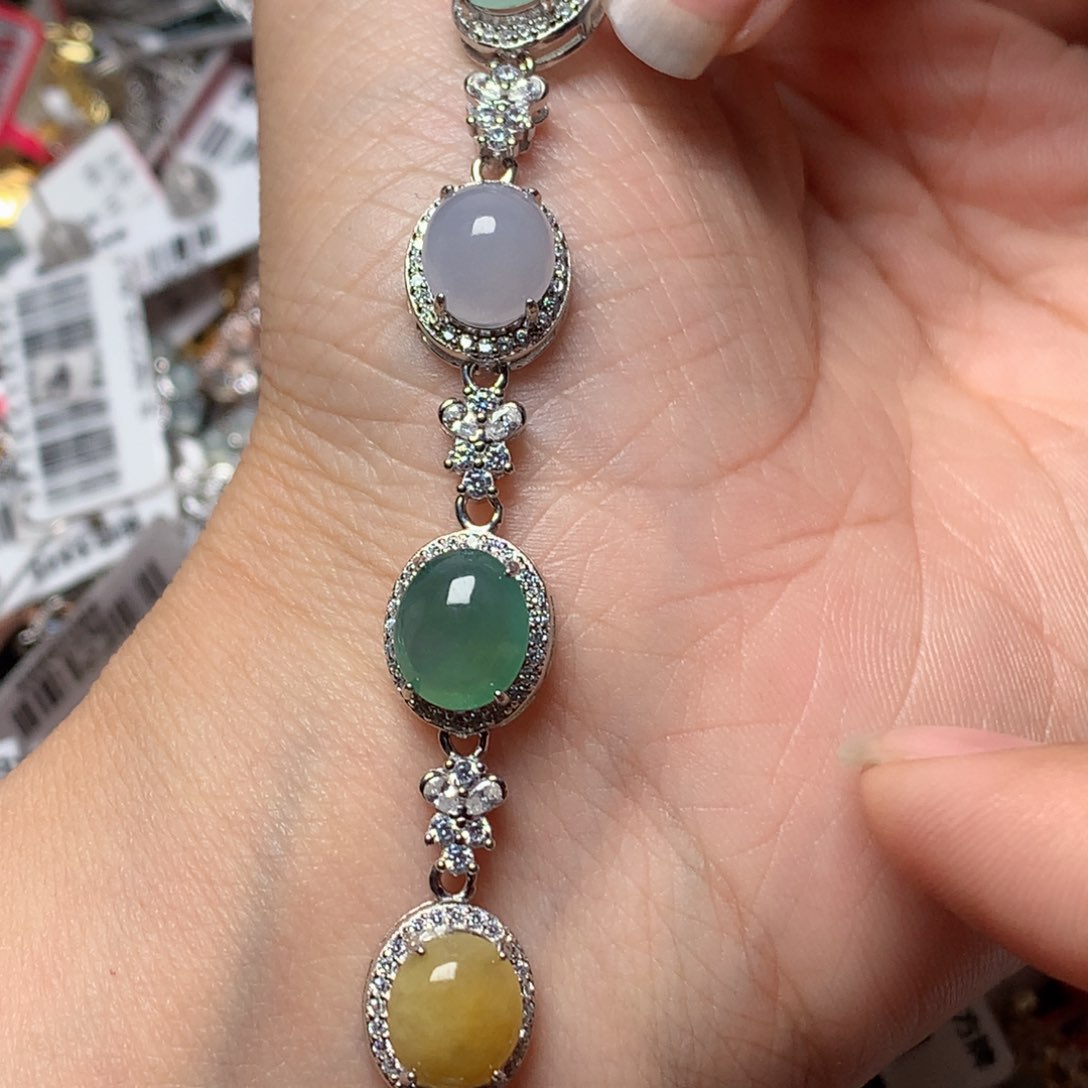 翡翠戒指银S925镶嵌天然翡翠手链