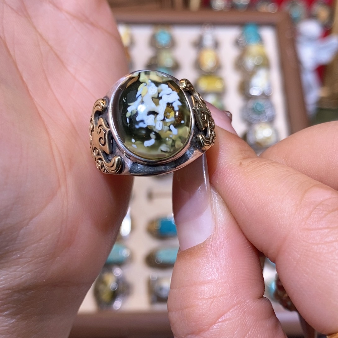 琥珀戒指银S925镶嵌?戒指