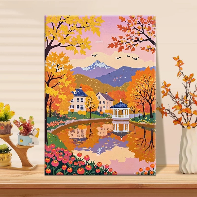 四季|数字油画diy真心遮盖六代颜料填色涂色水彩手绘礼物油彩装饰