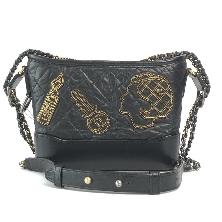 95新 Chanel/香奈儿 奢100严选 香奈儿小号黑金流浪徽章款单肩包