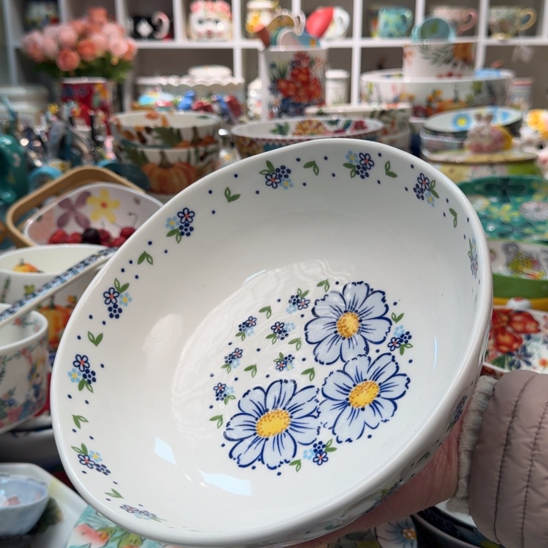 陶瓷8英寸蓝雪花大面碗1只