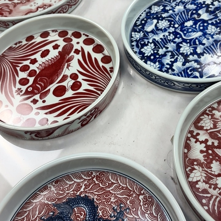 瓷片釉里红海水龙干泡台景德镇