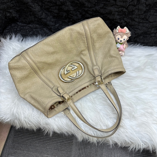 95新 GUCCI/古驰 古驰黄色老花托特单肩包