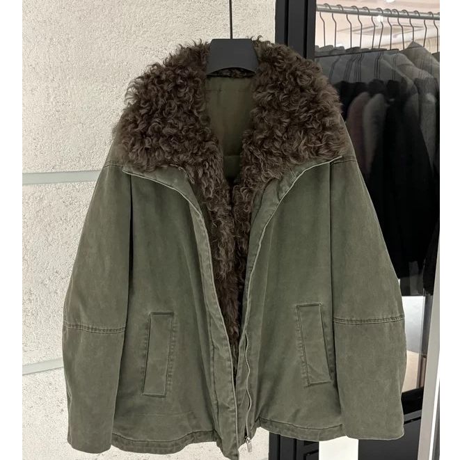 羊羔毛领鹅绒派克服1115绿色