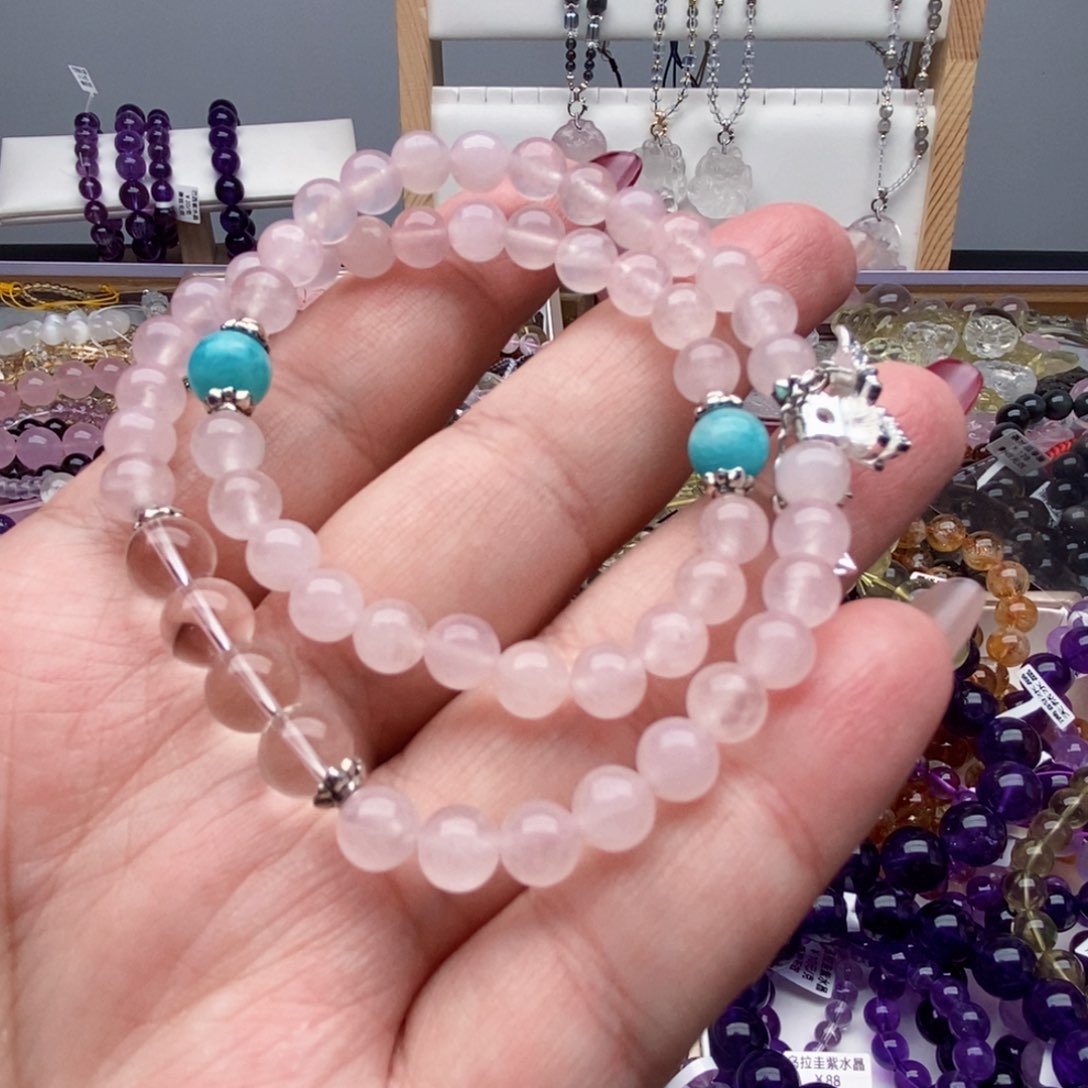 水晶手串未镶嵌天然粉晶双圈