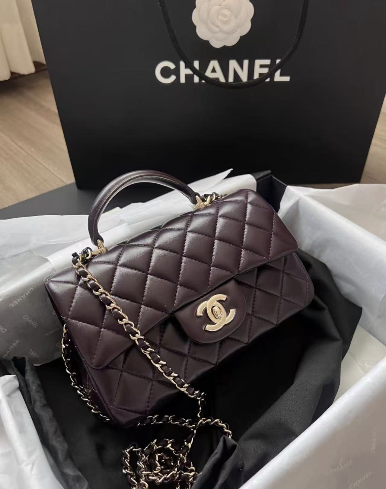 99新 Chanel/香奈儿 加仑紫手柄大mini包 20cm 12539133