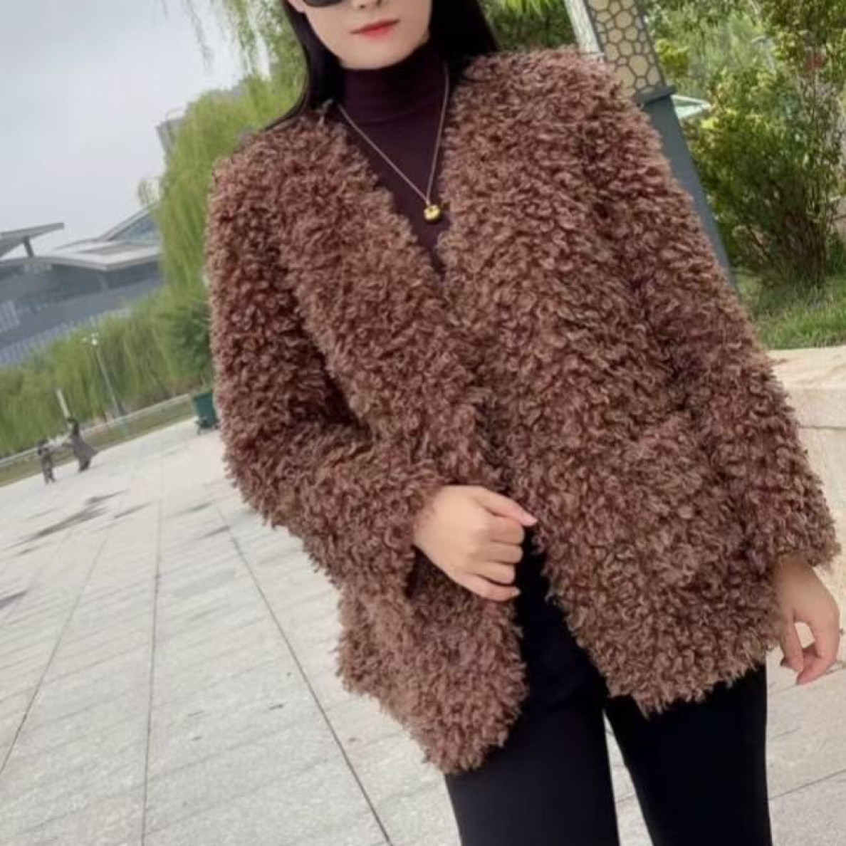 保暖韩版厚款女短外套宽松型宽袖短款口袋小香风秋冬加厚百搭女士