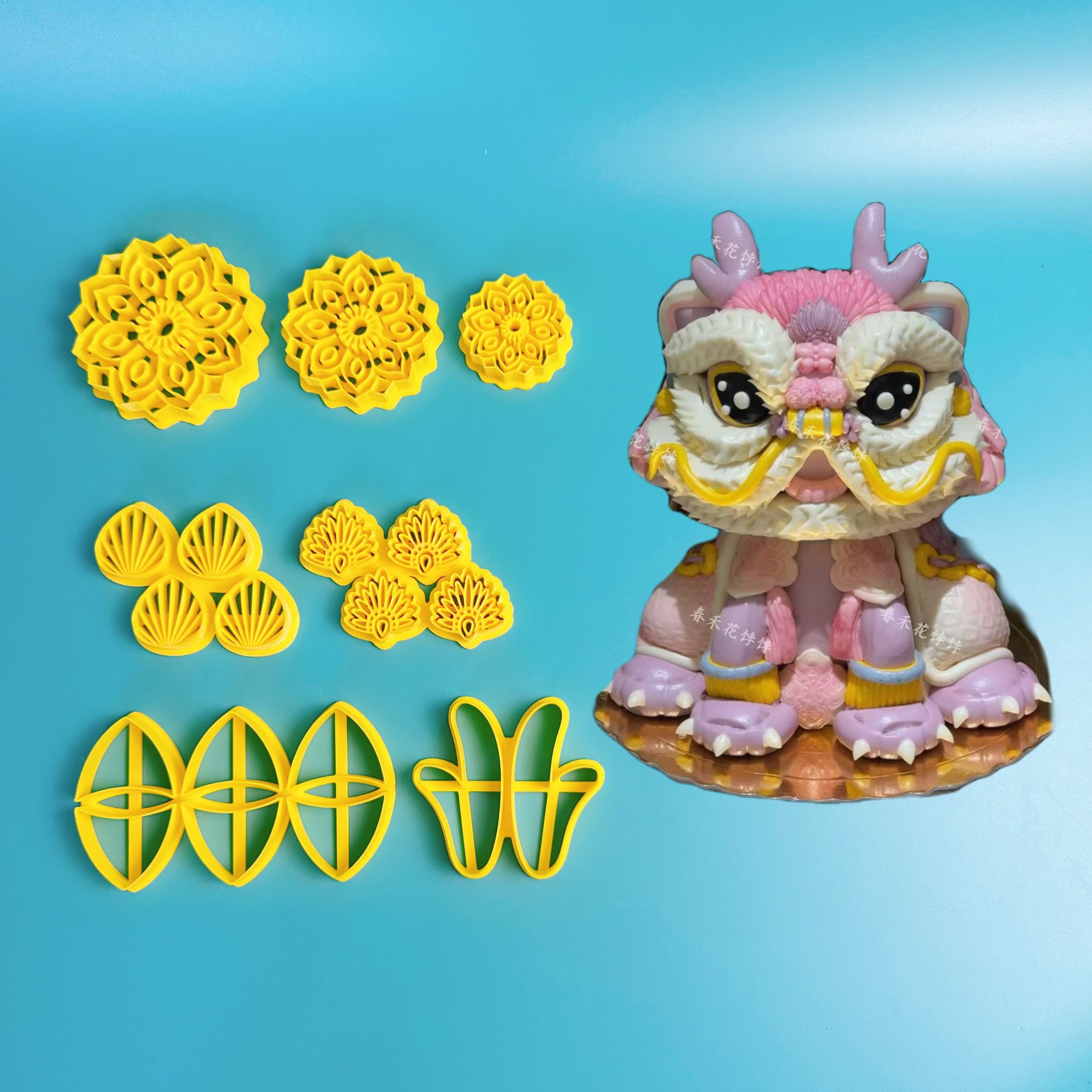 网红大醒狮模具中式花饽饽面食卡通量产眉心新年造型馒头环保模具