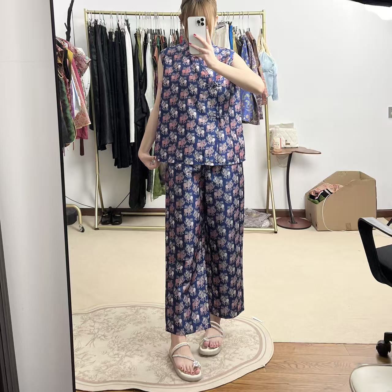 蜀锦希腊翼马直筒裤 长90【小码臀106腰68】【大码臀110 腰72】