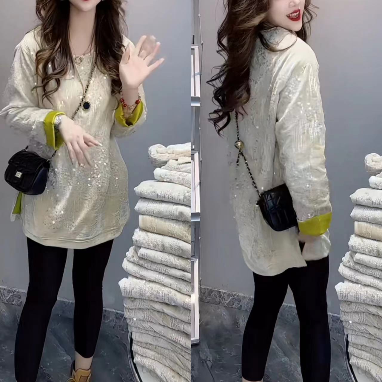 上衣厚款常规纯色长款圆领洋气外穿显瘦国风大衫