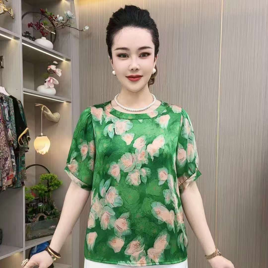 【反季清仓】夏季爆款洋气妈妈短袖T恤时尚圆领印花宽松显瘦上衣