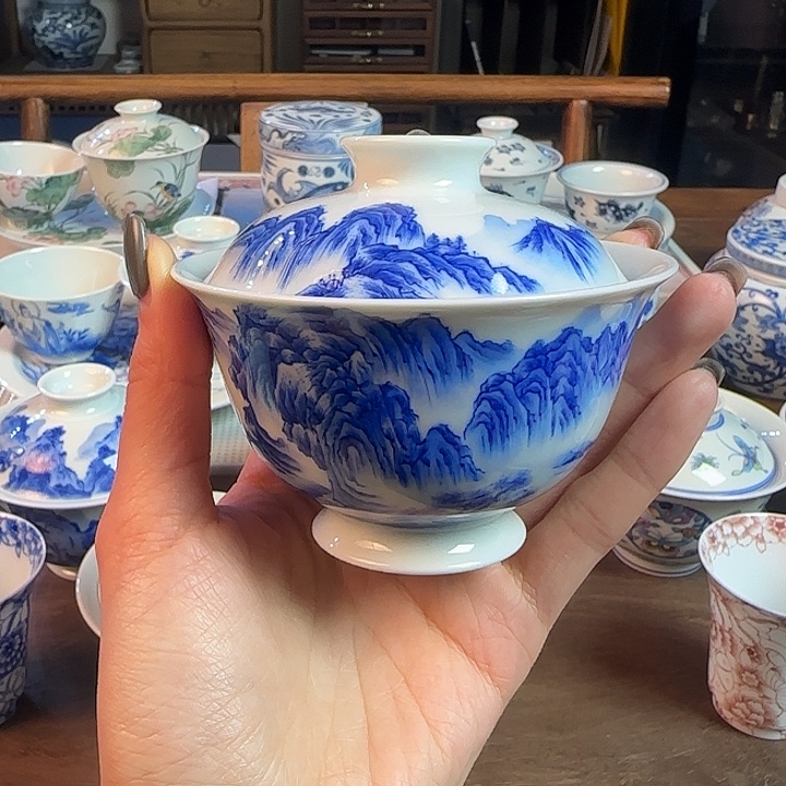 名窑口 山水盖碗放漏放漏