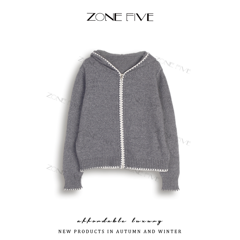 【zonefive】秋冬休闲百搭连帽针织软糯针织衫上衣时尚女装宽松