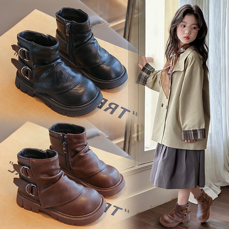 儿童2025年新款公主女童短靴春秋季百搭小女孩英伦风学生马丁靴