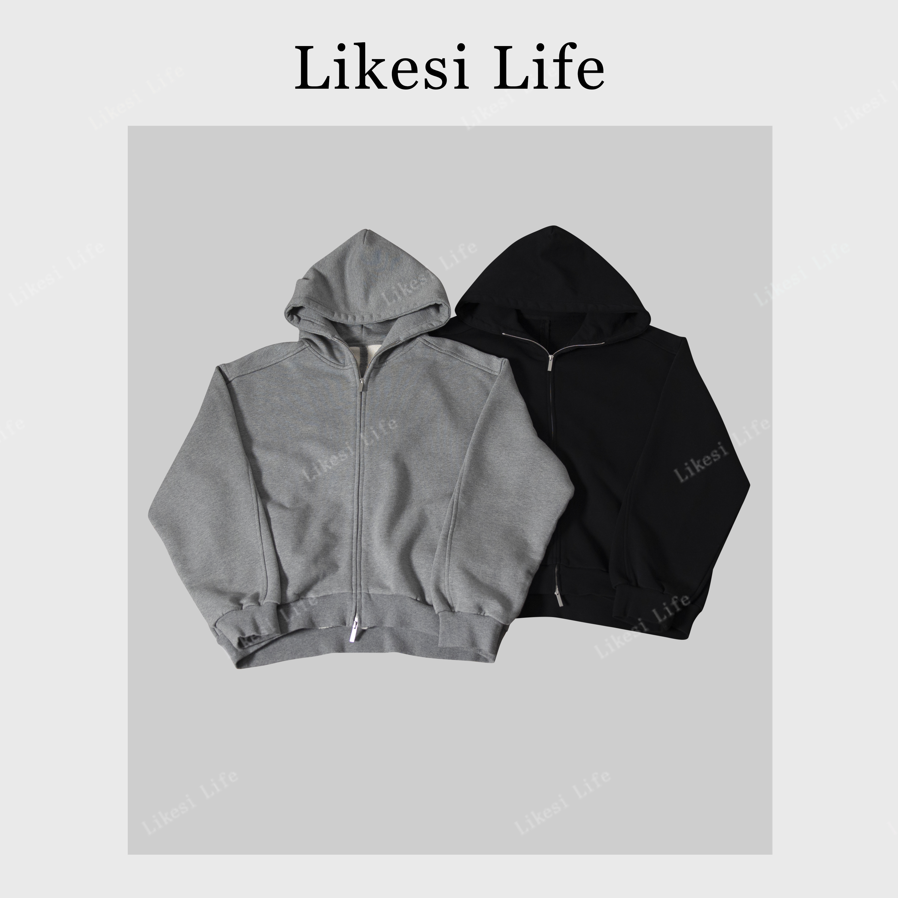 LIKESI&李克斯“冬棉”秋冬重磅630g立体剪裁开衫卫衣阔版帽衫6362#