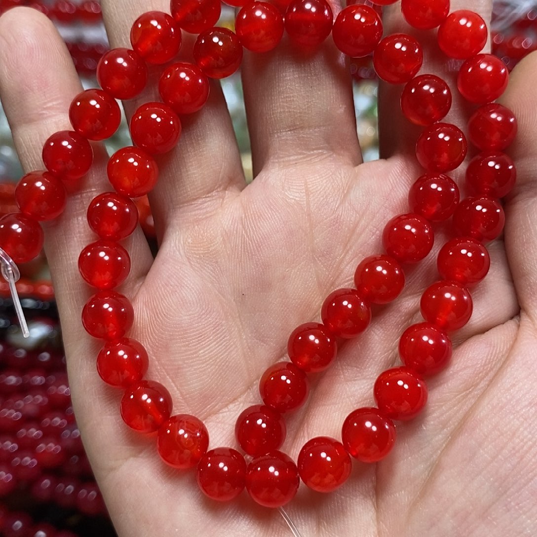 玛瑙/玉髓未镶嵌珠宝半成品鸽血红玛瑙一条卡8mm