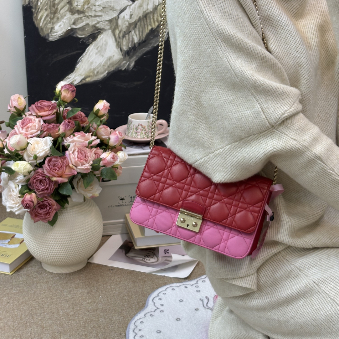 95新 DIOR/迪奥 粉红拼接戴妃woc斜挎包