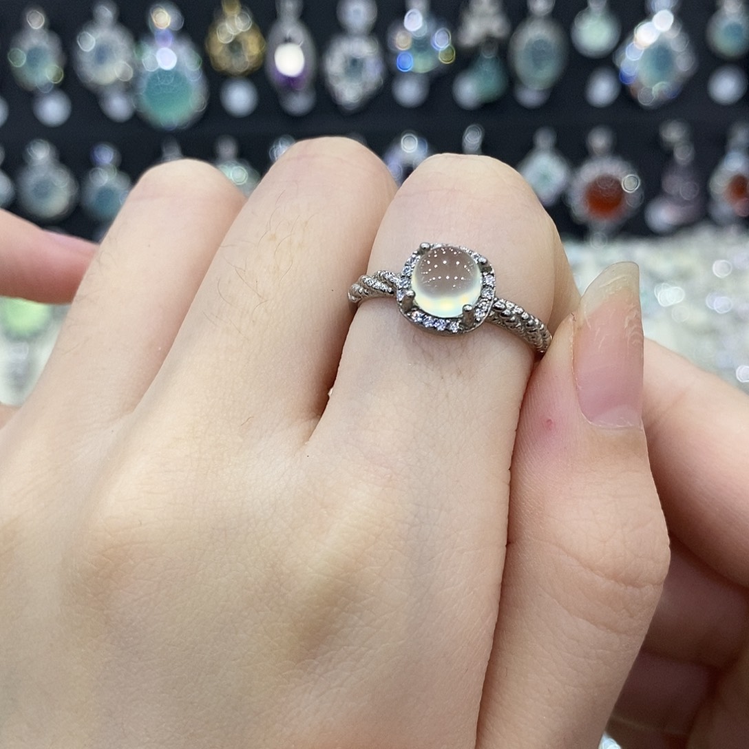 蛇纹石玉银S925镶嵌戒指