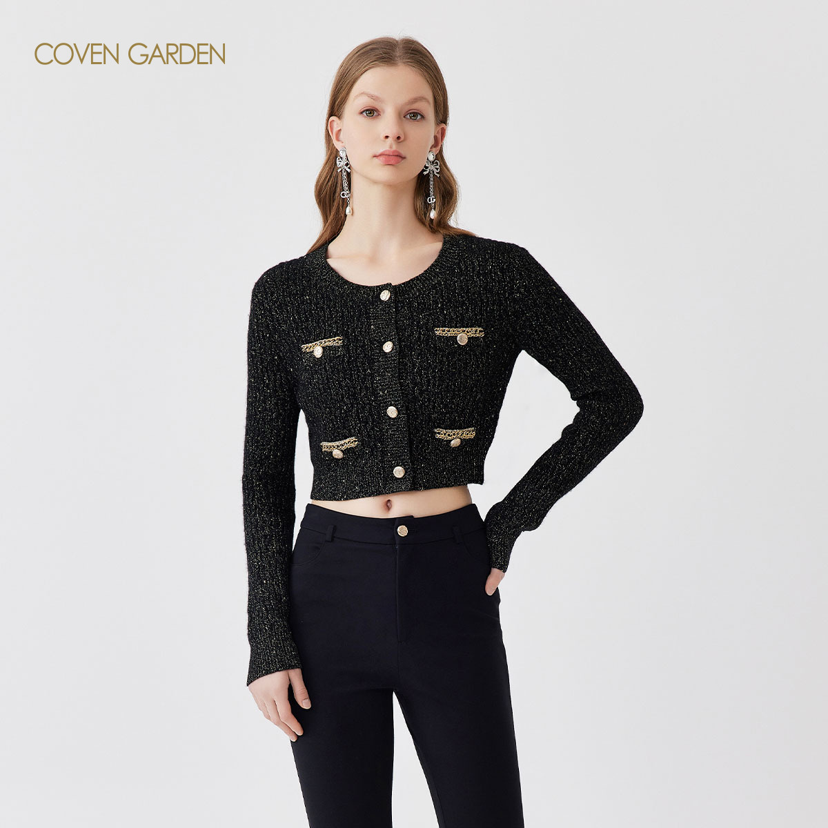 【贤哥专属】哥文花园复古小香风毛针织开衫女优雅CLA1033440