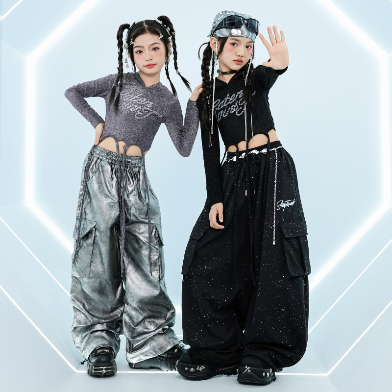 女童潮酷嘻哈爵士舞表演服儿童少儿宽松演出服潮服hiphop街舞网红