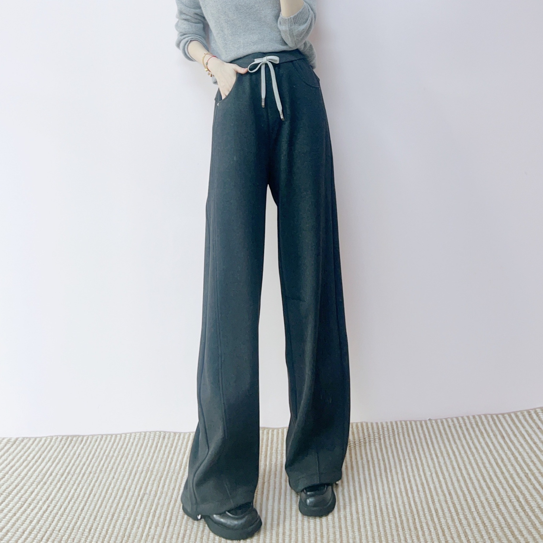 109时尚休闲高腰显瘦加绒休闲直筒阔腿裤3109/JP