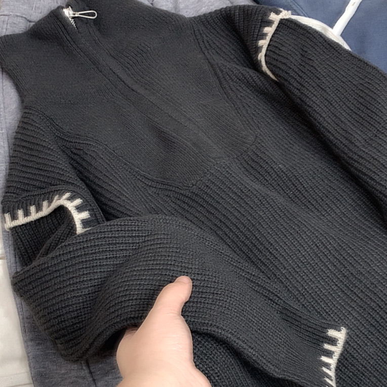 宝衣家  冬款加厚半领拉链高级茶灰套头
