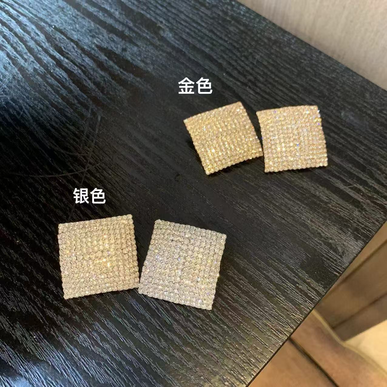非金属亚克力耳饰 DACPAN-重工方形满钻耳环  YP466