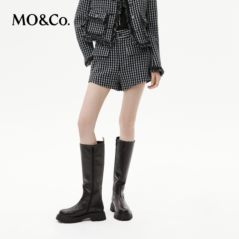 【陈嘉尔专属】MOCO夏千鸟格编织高腰A字斜裁短裤休闲裤MBC4SOT002
