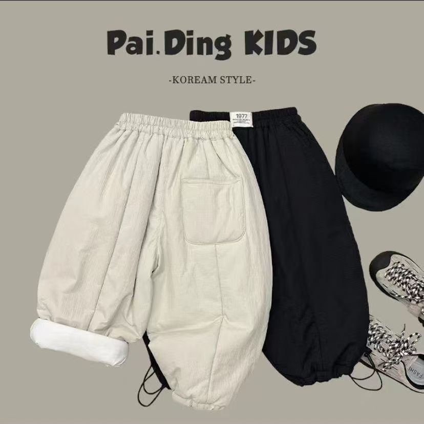 男童女童加绒休闲裤冬季保暖长裤儿童宝宝百搭防水耐脏松紧腰棉裤