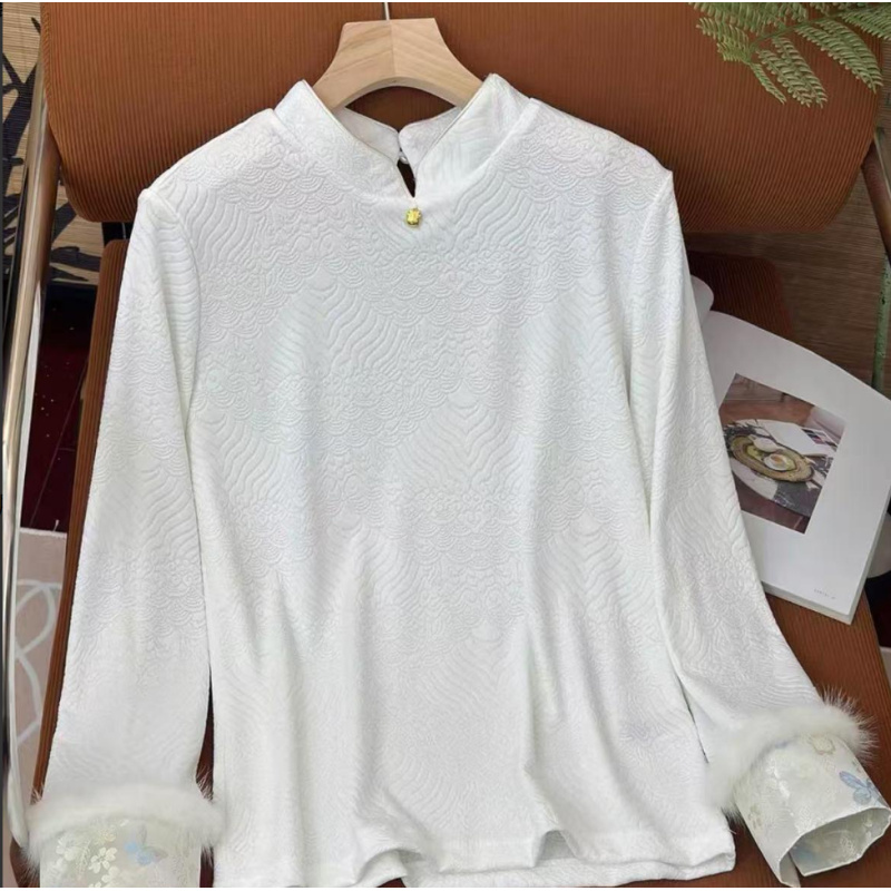 【晴栀】新中式花边圆领提花衬衫2024D1723-乖乖