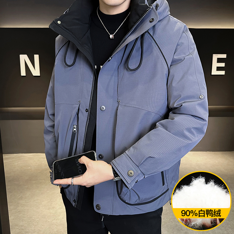 TUCANO/啄木鳥连帽几何图案印花拼接男士外套加厚宽松新款羽绒服