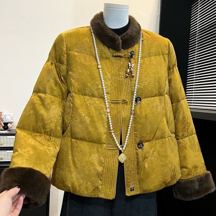 中老年妈妈新中式毛领棉衣加厚冬季国风保暖外套