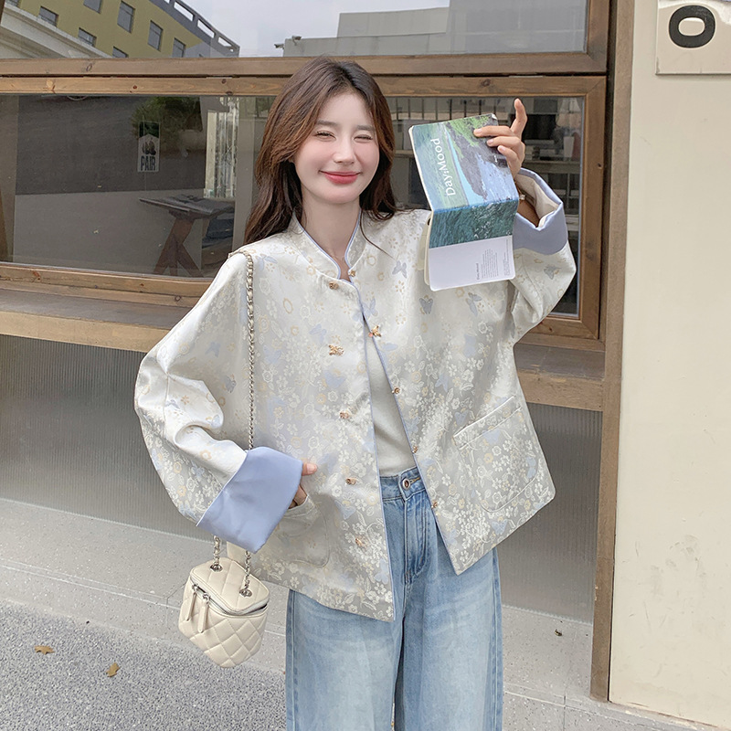 DouPB轻奢实拍新中式国风印花开衫外套女春秋季新款时尚复古设计