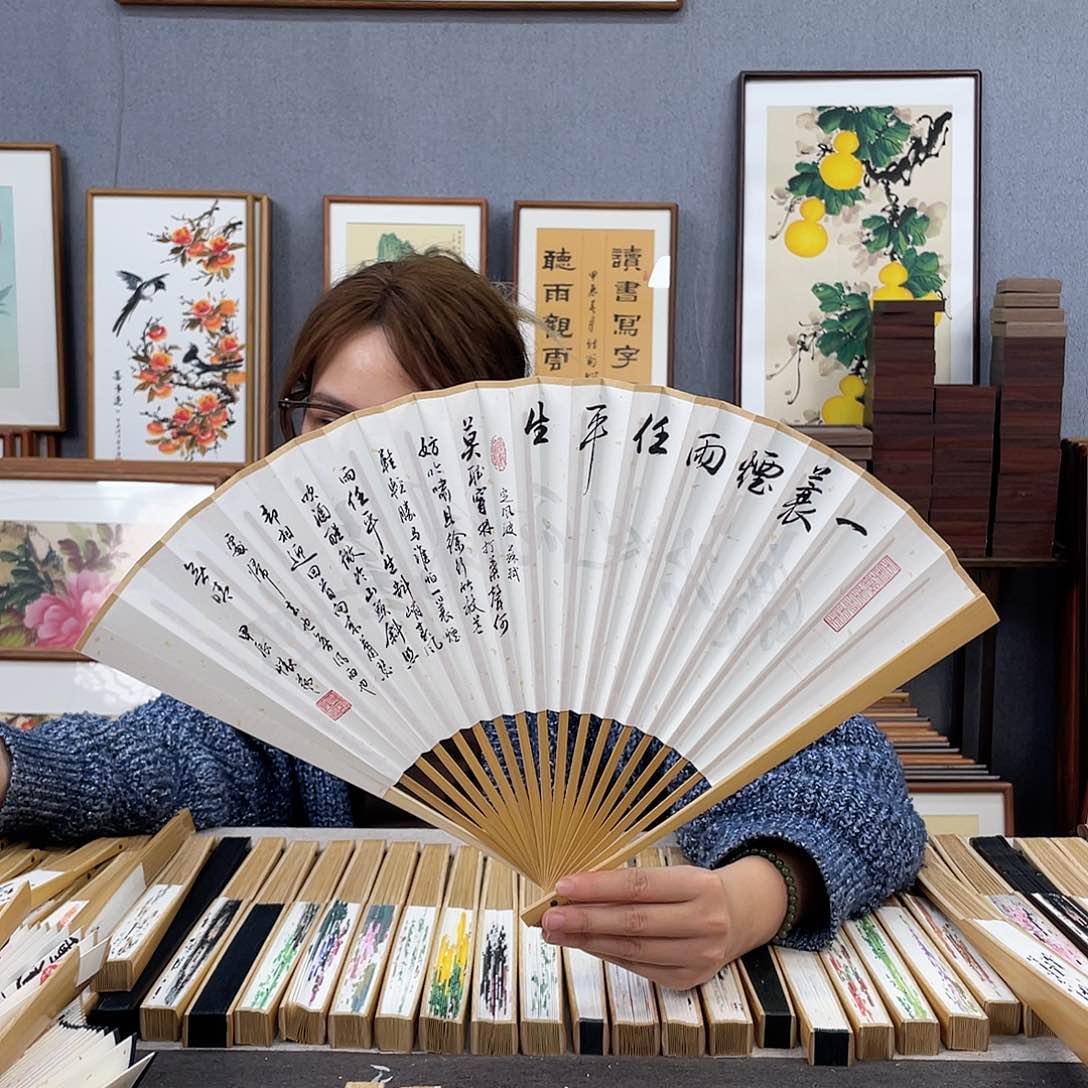 国画95寸玉竹-纯手绘-文玩扇骨（默认粘好）定风波