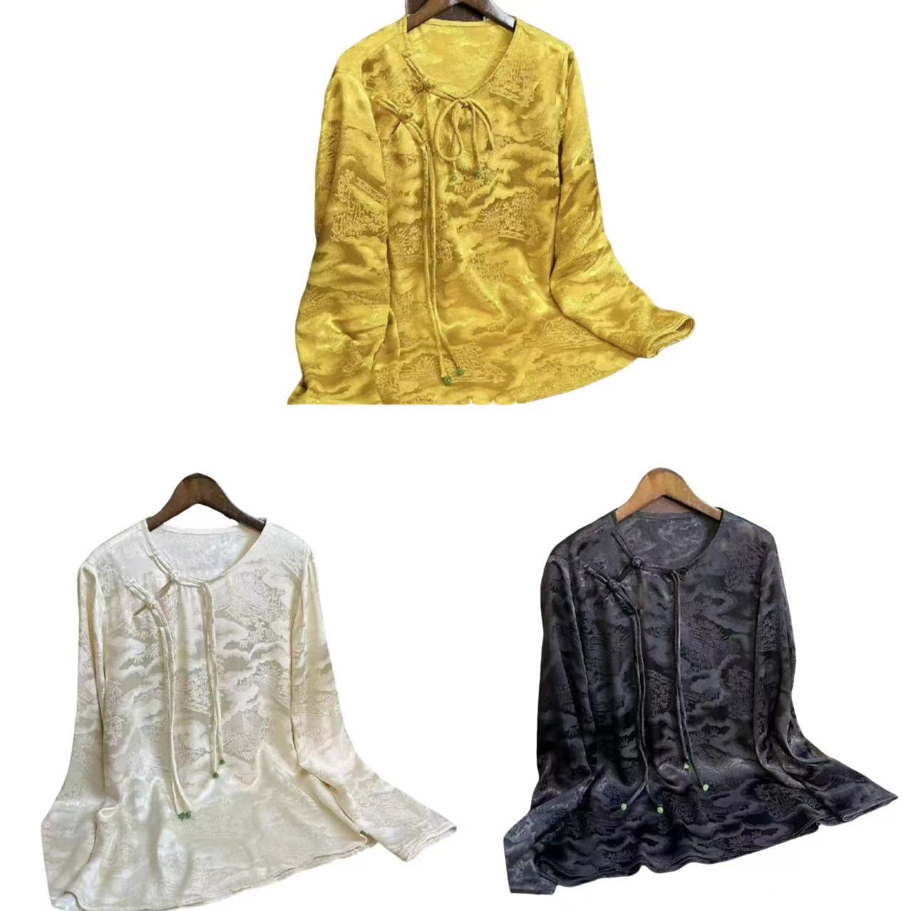 三月国风女装高端气质时尚轻奢花萝盘扣设计感提花流苏上衣《517#》