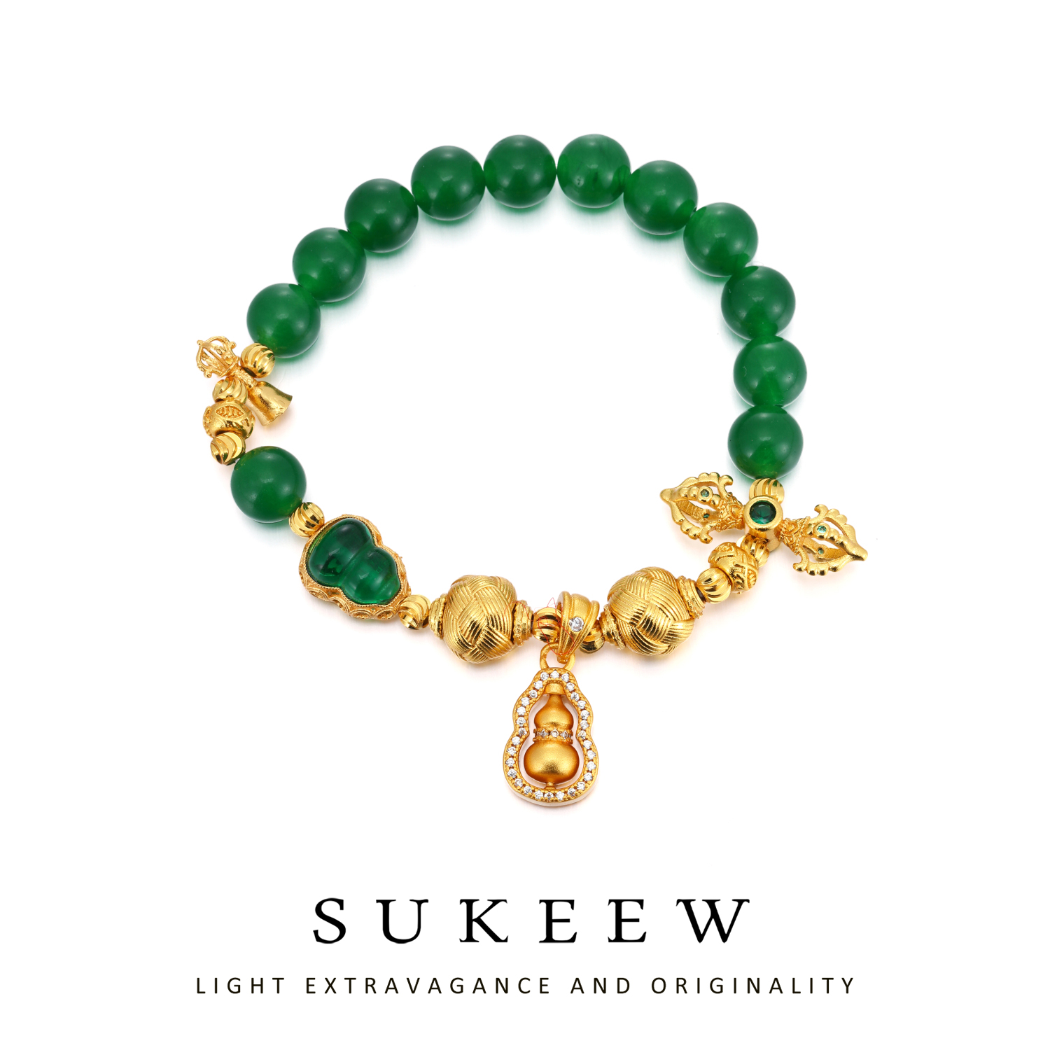 SUKEEW/酥可 铜合金合成锆石手链 新中式绿珠小众葫芦手链762123