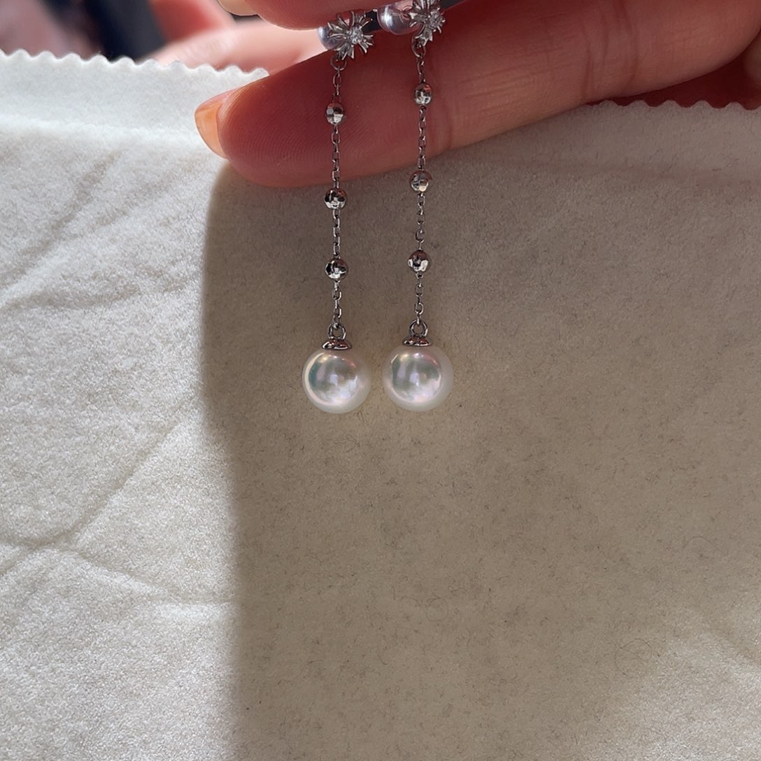 淡水珍珠耳饰银S925镶嵌大气款