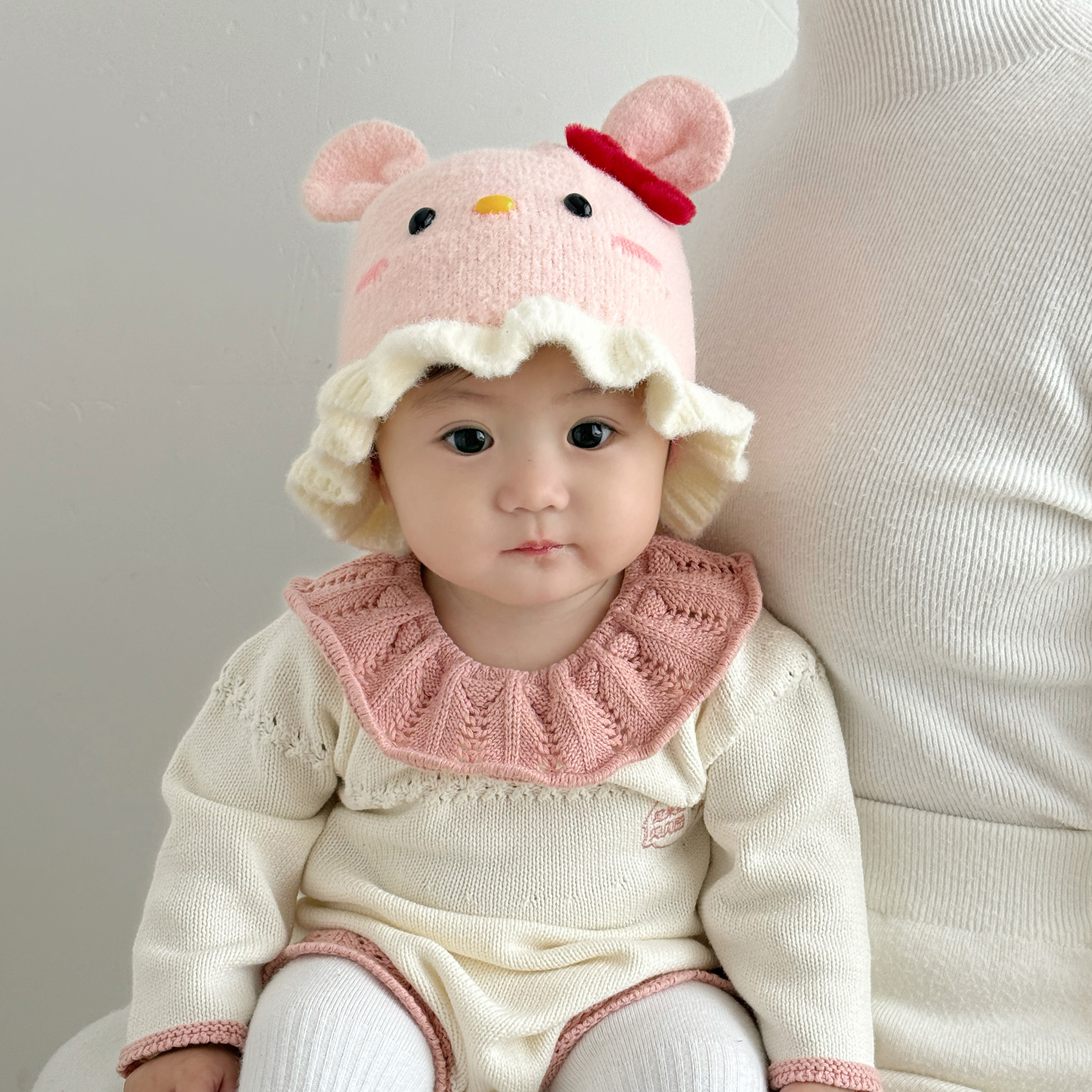婴幼儿帽子秋冬季保暖针织毛线帽女宝宝小月龄防风加厚可爱公主帽