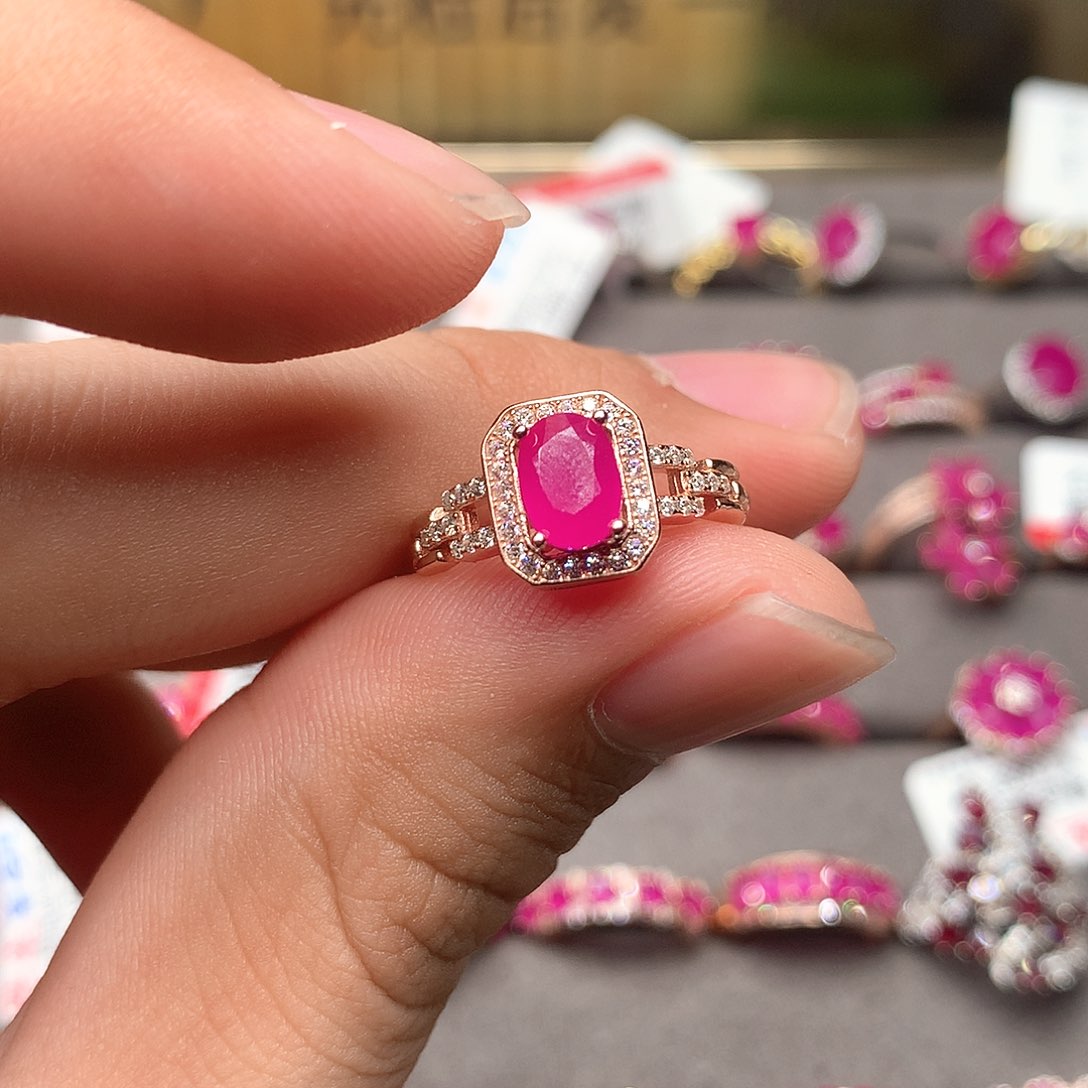 红宝石戒指银S925镶嵌