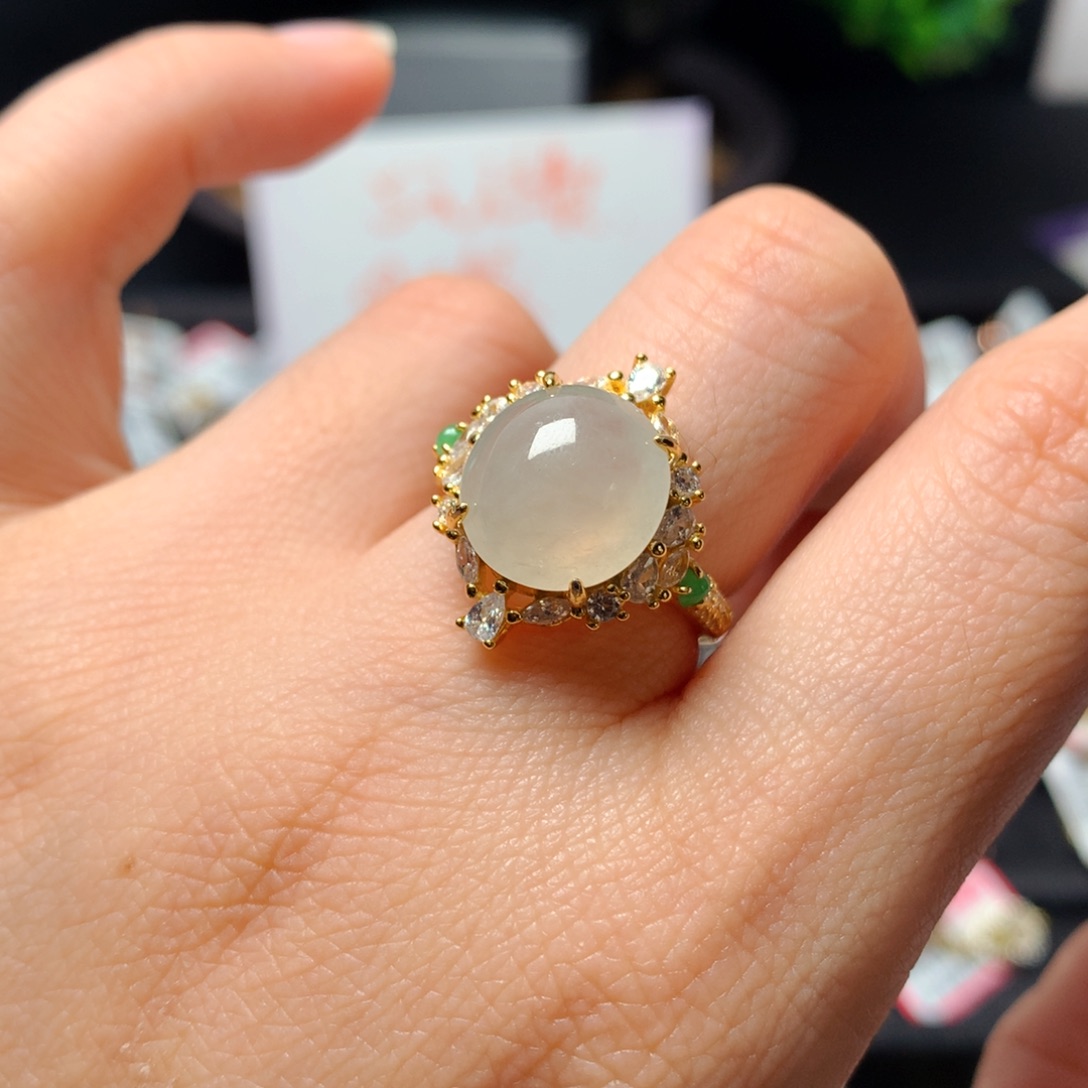 翡翠戒指银S925镶嵌天然翡翠戒指