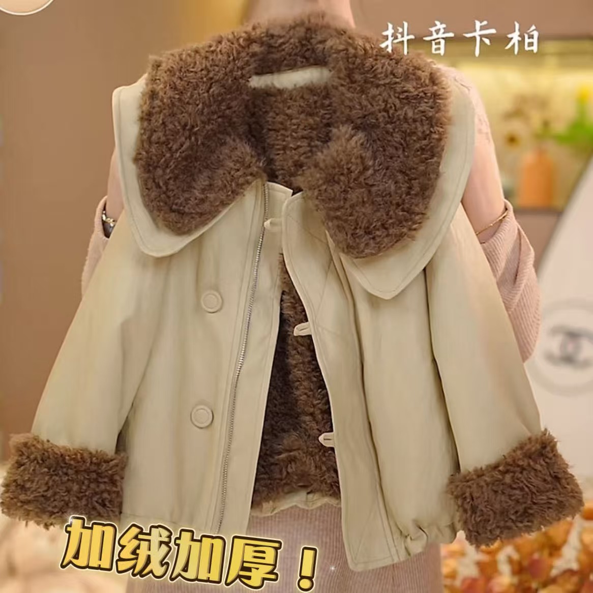 女童2025冬季新款韩版洋气翻毛领PU加绒加厚保暖外套5866