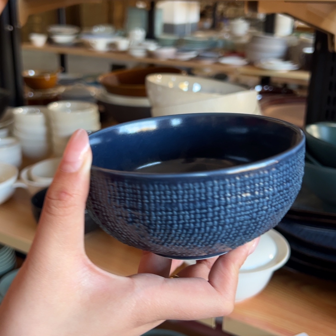 新骨瓷081瑕疵慎拍深蓝麻布纹5寸碗 2只装全标