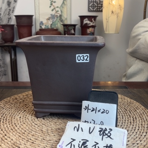 紫砂花盆岸**生微瑕双线高四方032