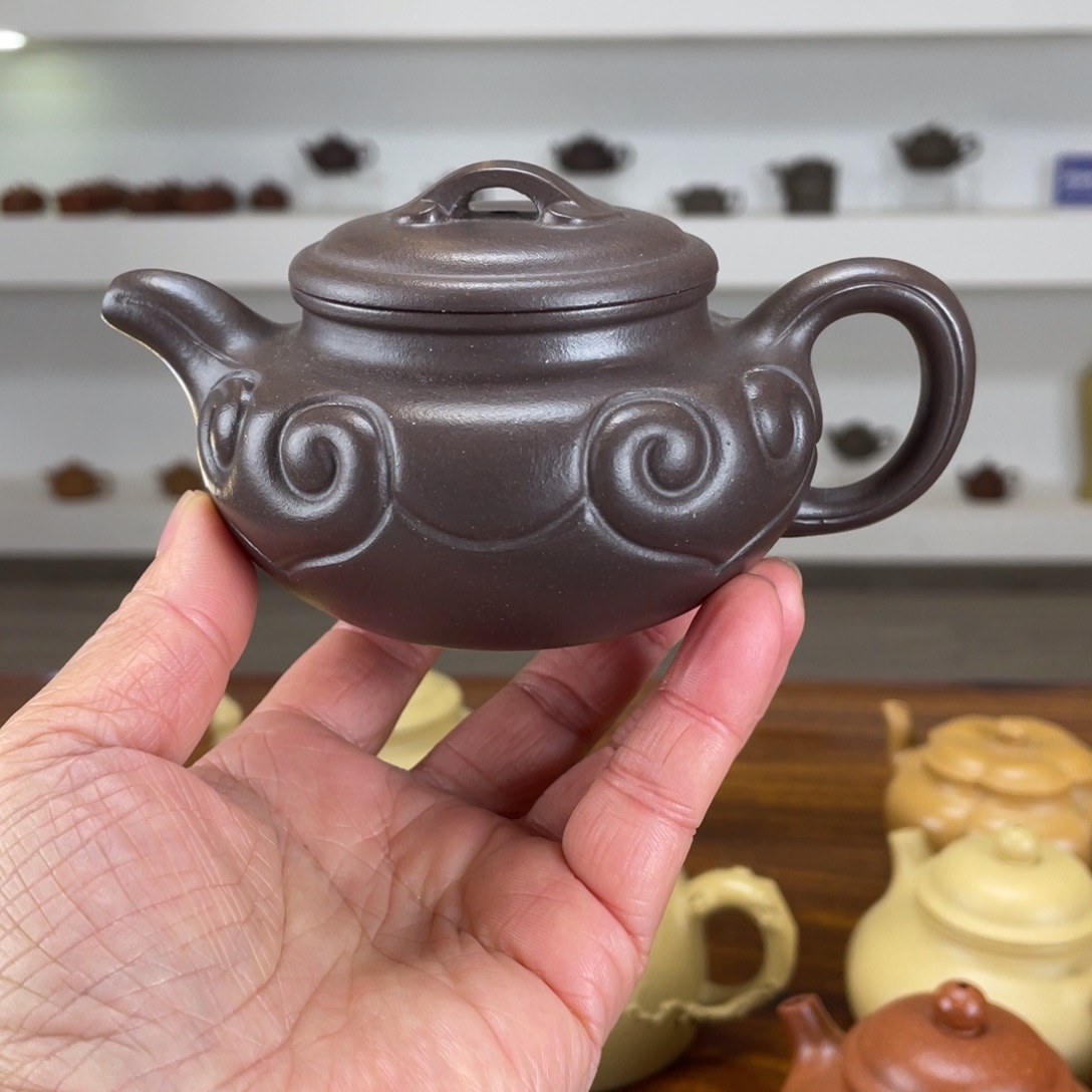 茶壶紫砂大水潭天青手磨料仿古如意220cc