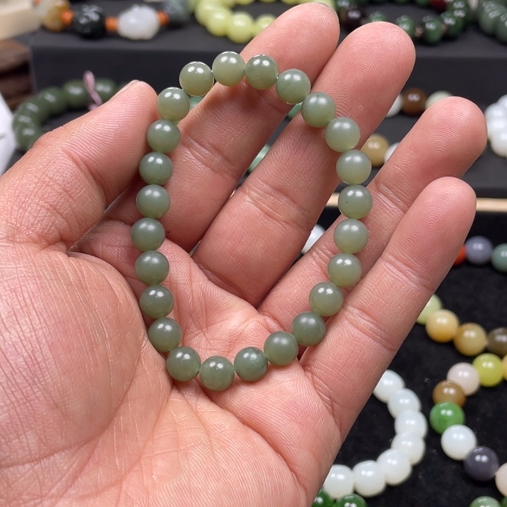 和田玉手串未镶嵌新疆且末蓝卡8圆珠