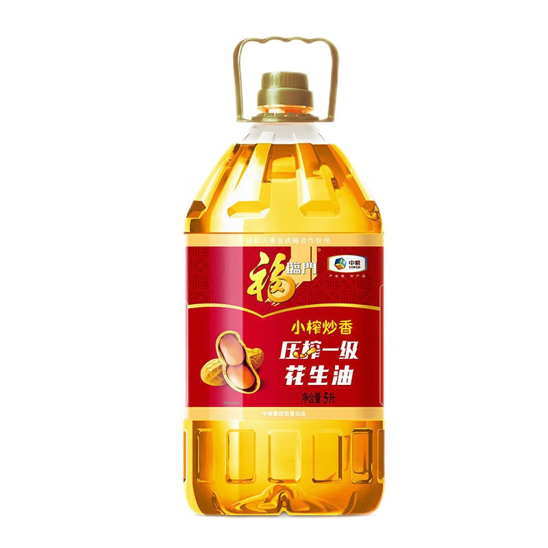 中粮福临门小榨炒香压榨一级花生油5L