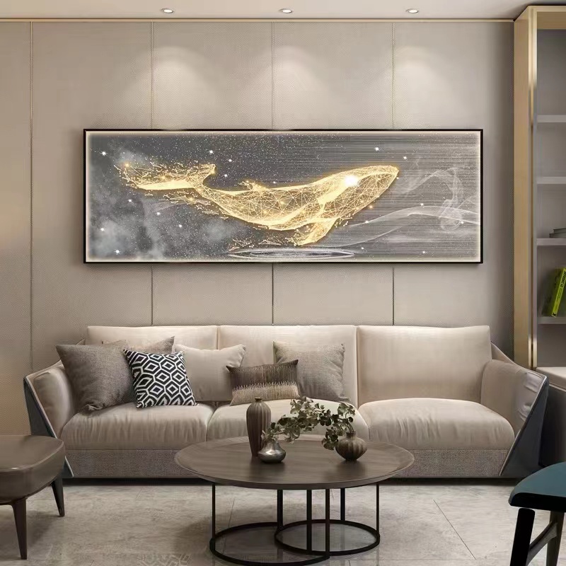 现代晶瓷卧室客厅装饰画 路合金边框沙发背景墙壁画挂画鲸鱼70200