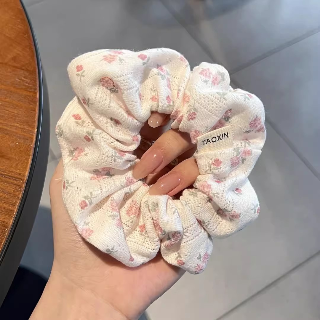 韩系少女碎花发圈温柔设计感大肠马尾头绳非镶嵌合金材质女适用