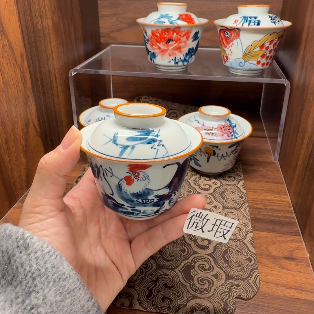 釉下手绘茶具微瑕