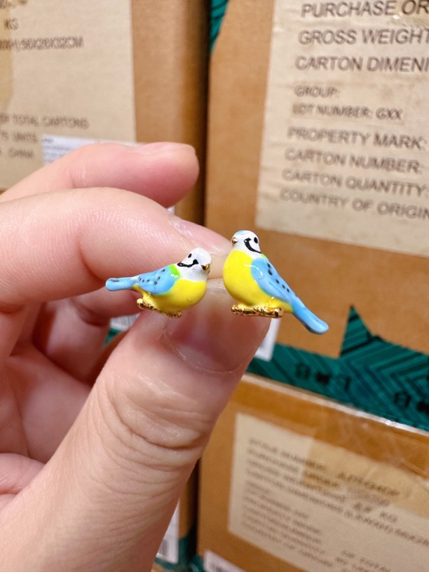 铜合金珐琅耳饰 可爱小鸟耳钉迷你糖果色时尚甜美手工小众耳饰ins